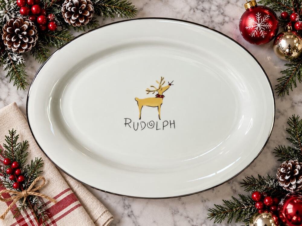 Pottery Barn Rudolph Reindeer Christmas Oval Serving Platter 16.75"